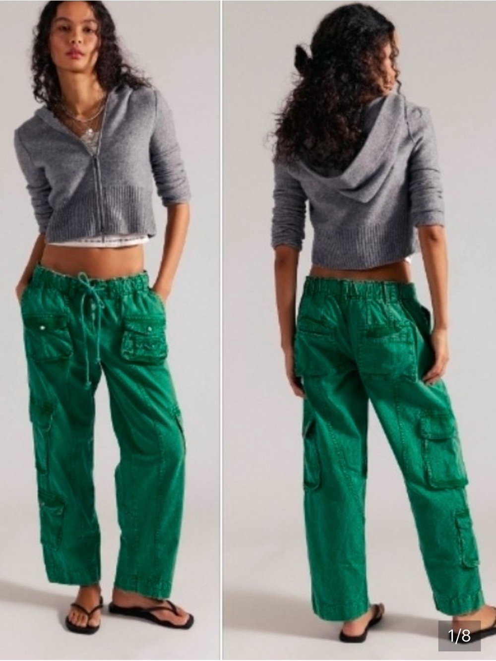 Free People Emerald Green Straight-Leg Cargo Pants